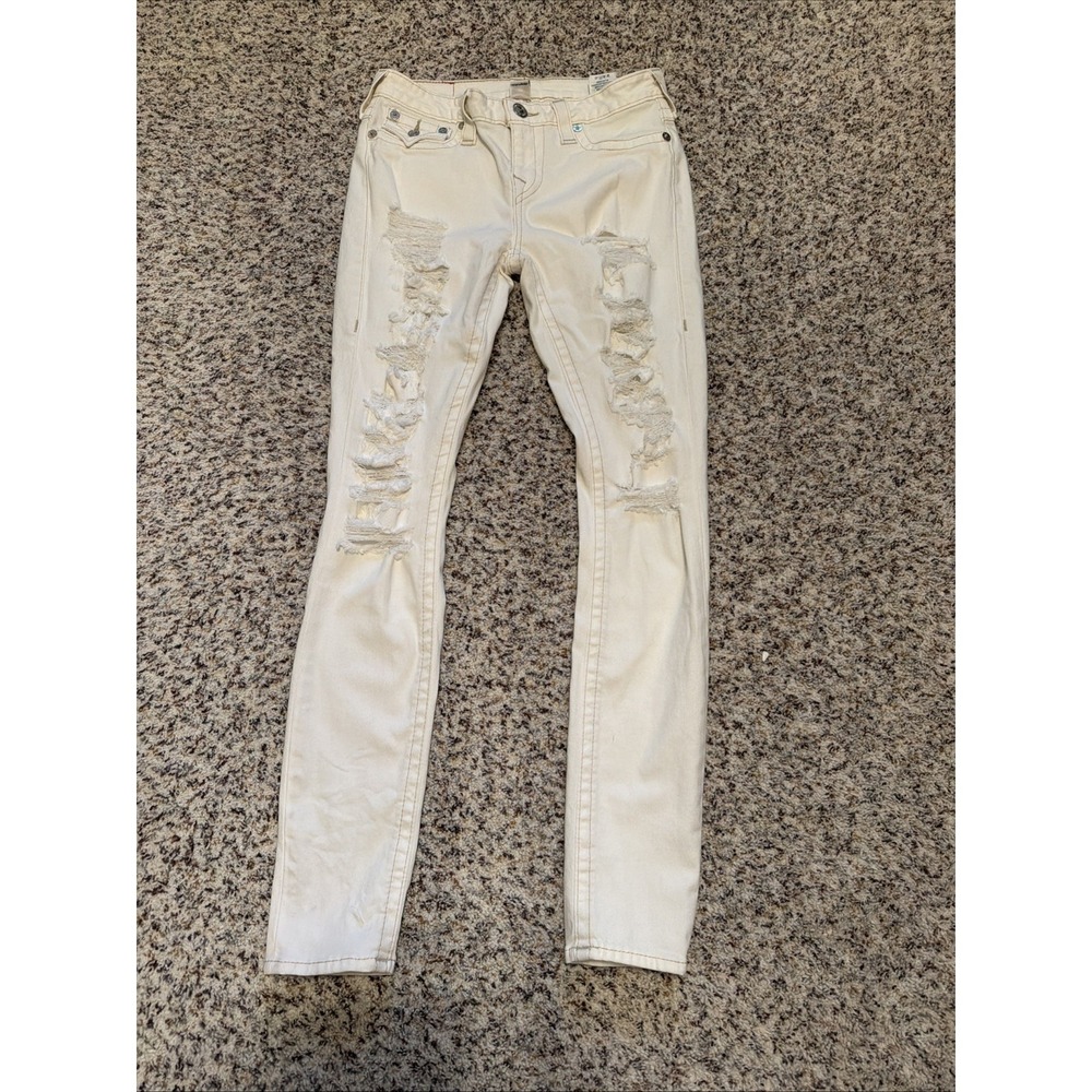 True‎ Religion  Women's Mid Rise Skinny Jeans White/Red Sz 28 Distressed Unused